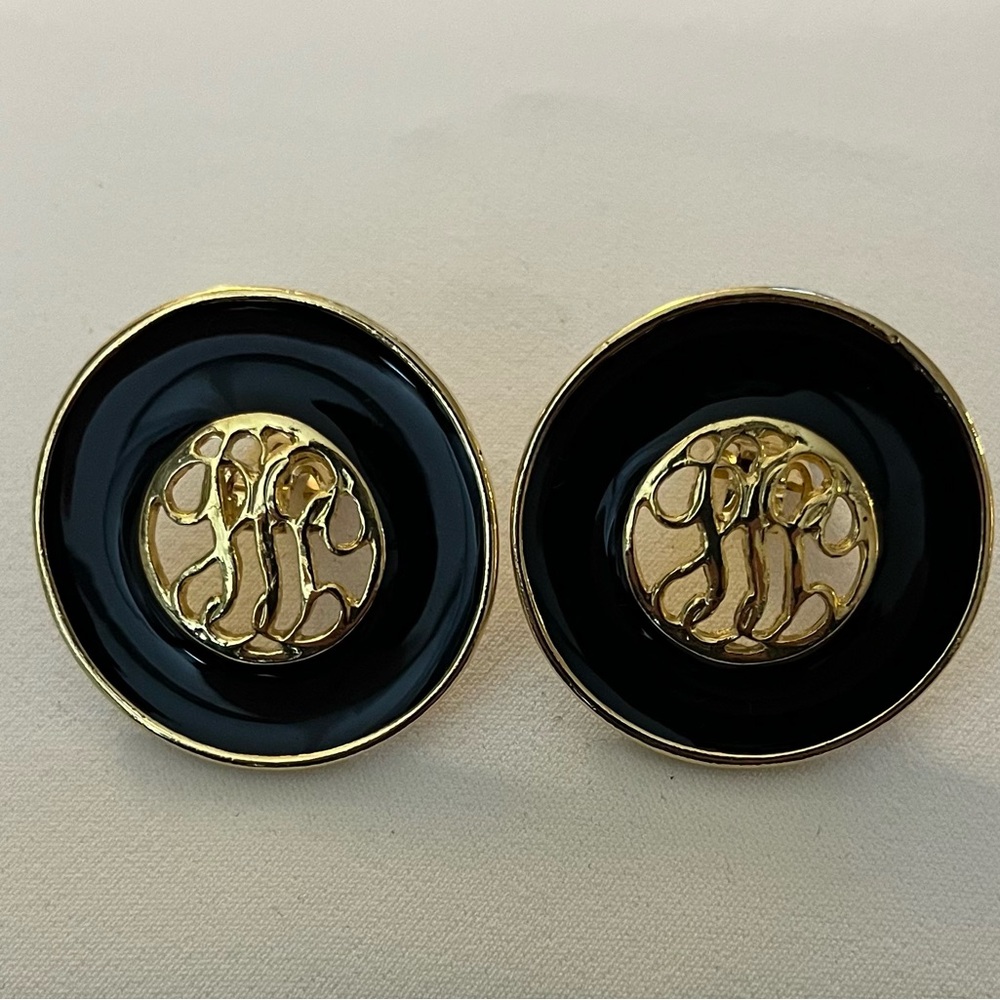 Black and Gold Monogram Earrings - Picture 15 of 16